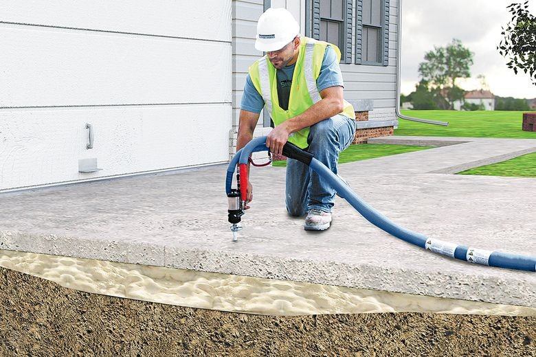 Repair of settled and uneven concrete driveway with Polyurethane foam